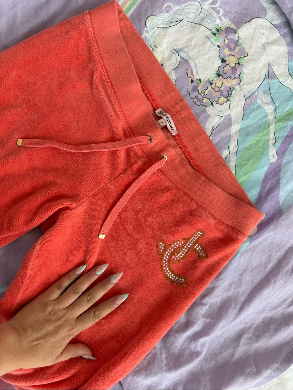 Juicy Couture Coral Velour Jeggings with Back Flap Pockets